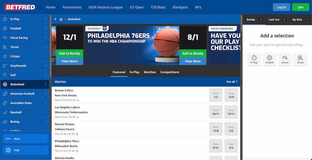 Betfred basketball page